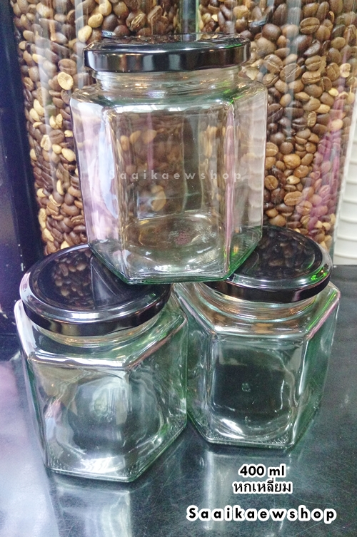 ขวดแก้ว 6 เหลี่ยมใหญ่ 400ml