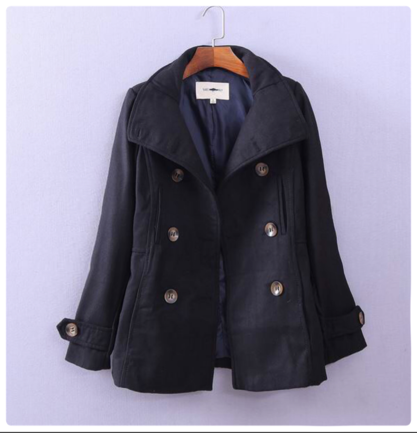 เสื้อคลุม เสื้อโค้ท coat ผ้าสักหลาด สีดำ brandname ญี่ปุ่น TREAT SUPPLYกระดุม 2 แถว แต่งคอได้2 แบบ เก๋ๆ( คอปีน/คอปก) ปกใหญ่สวยเท่ห์ แพทเทริน์เนื้อหรู สินค้าหลุดโรงงาน