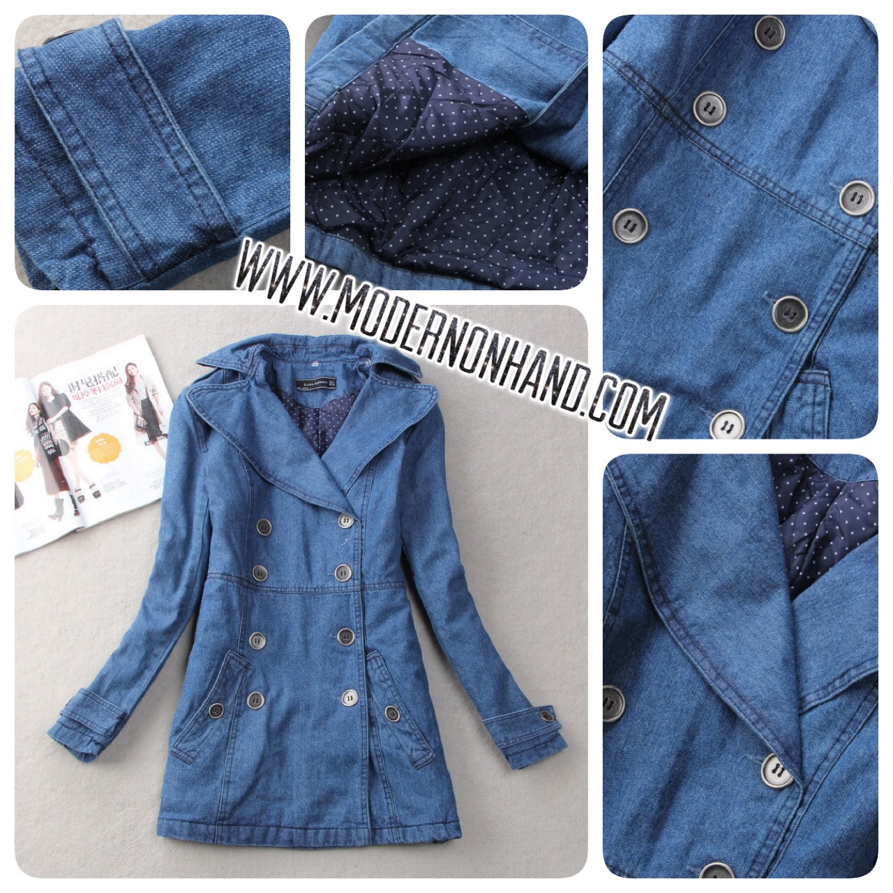 เสื้อโค้ท เสื้อคลุมยาว ผ้ายีนส์ ซีด ZARA แต่งกระดุม2แถว เนื้อผ้าหนา อุ่น Size S/M/L