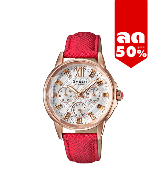 CASIO SHEEN นาฬิกาข้อมือ นาฬิกากันน้ำ นาฬิกาของแท้ ประกันศูนย์ CMG 1 ปี รุ่น SHE-3029PGL-7A นาฬิกาสีแดง