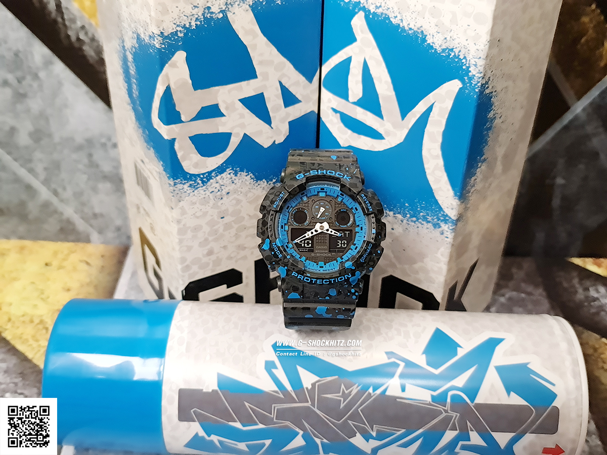 CASIO MID YEAR SALE G-SHOCK พร้อมส่ง นาฬิกาข้อมือ นาฬิกากันน้ำ นาฬิกาของแท้ ประกันศูนย์ CMG 1 ปี รุ่น GA-100ST-2A นาฬิกาสีน้้ำเงิน
