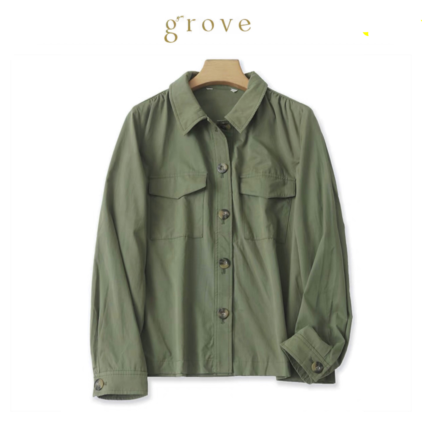 Grove เสื้อทหาร เสื้อฮู้ดเขียวทหาร เสื้อนอกแนวทหาร แพทเทินสวย เท่ห์มาก แบรน์GROVE (JAPAN) เขียว