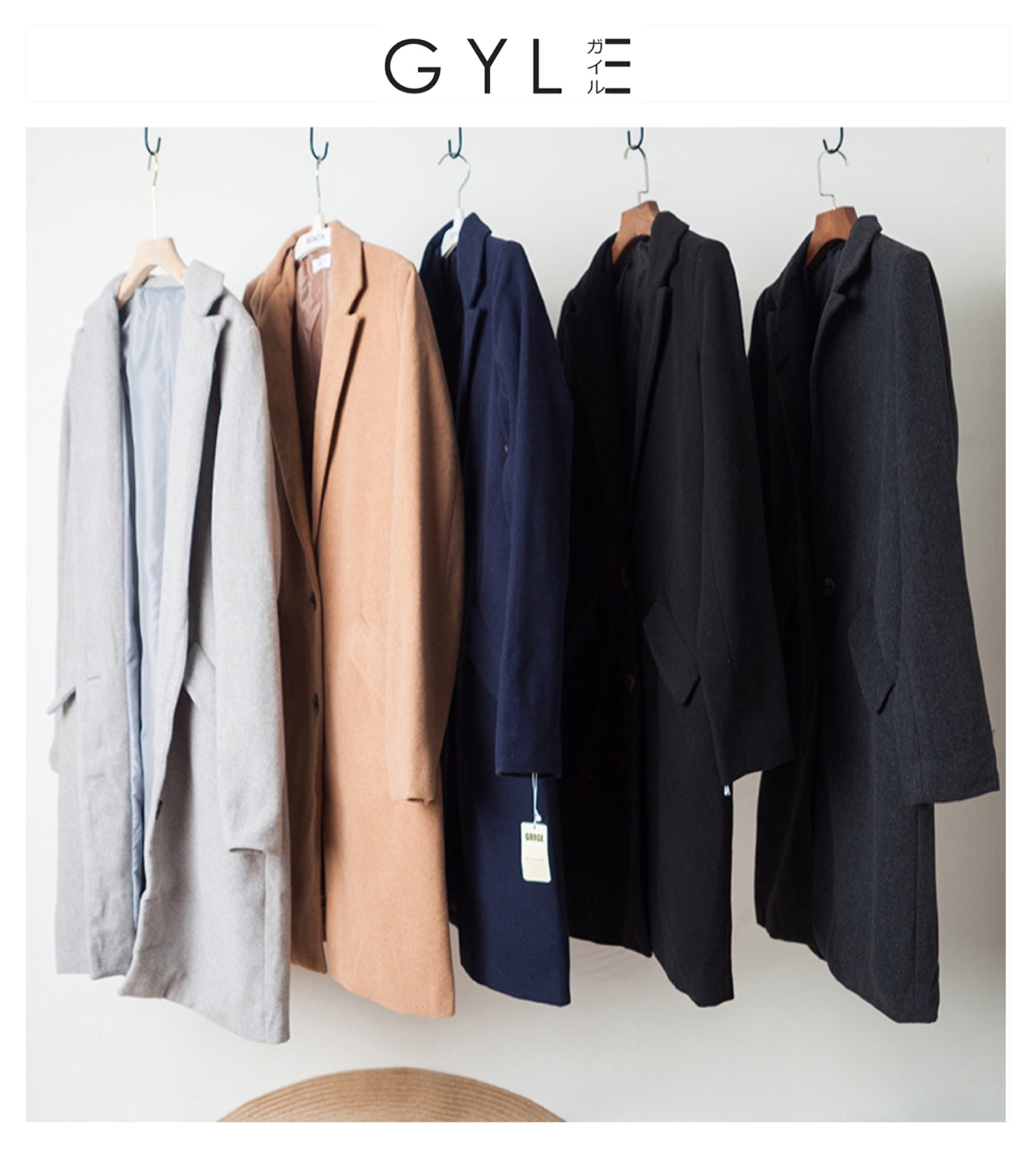 Gyle เสื้อโค้ท เสื้อกันหนาว เนื้อผ้าสักหลาดวูล โค้ทวูลสีดำ แต่งกระดุมสองแถว แบรนด์ GYLE (JAPAN)