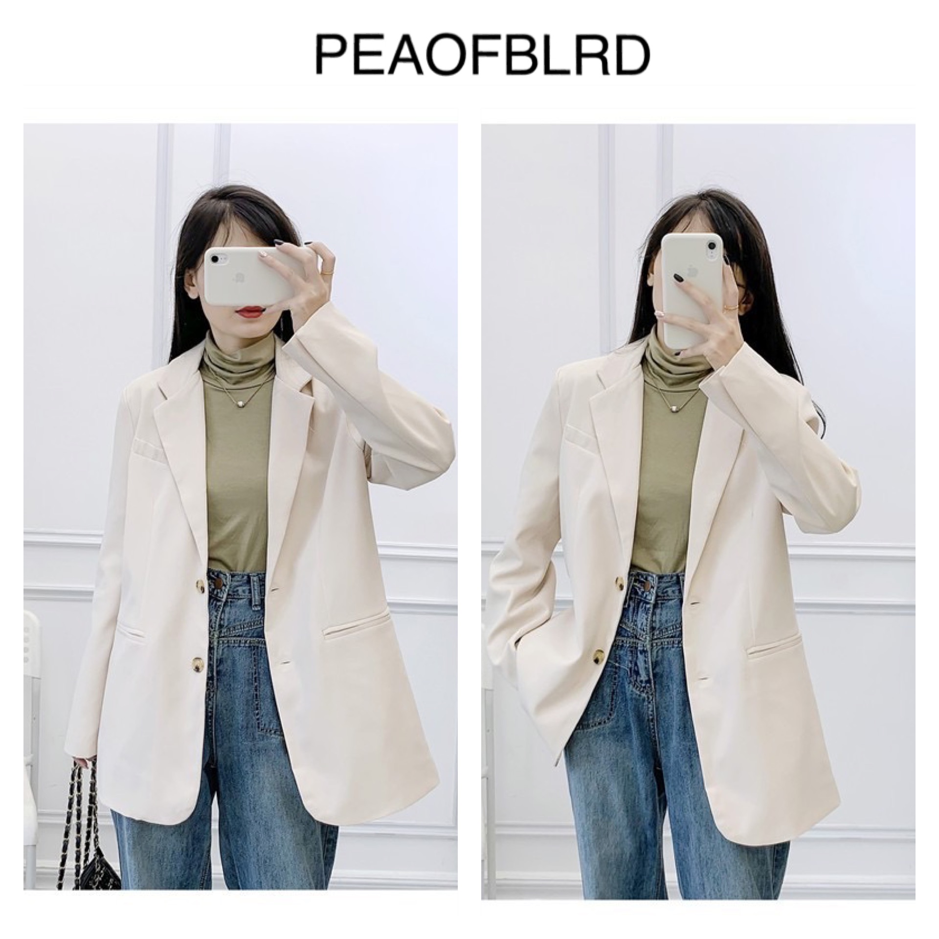 เสื้อโค้ท เสื้อกันหนาว เนื้อผ้าสักหลาดวูล สีครีมเปลือกไข่ แบรนด์ PEAOFBLRD