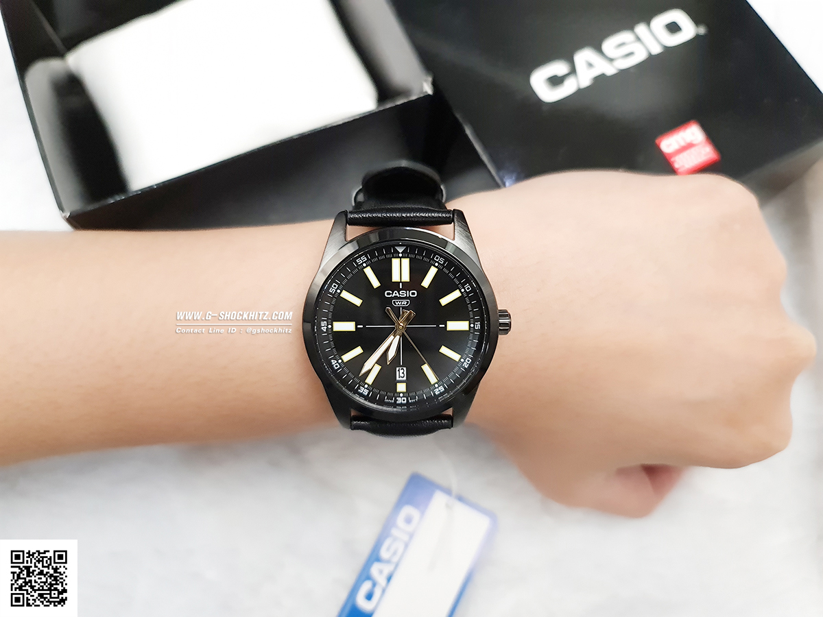 CASIO MID YEAR SALE นาฬิกาคาสิโอ พร้อมส่ง นาฬิกาข้อมือ นาฬิกากันน้ำ นาฬิกาของแท้ BTS ประกันศูนย์ CMG 1 ปี รุ่น MTP-VD02BL-1E นาฬิกาสีดำ