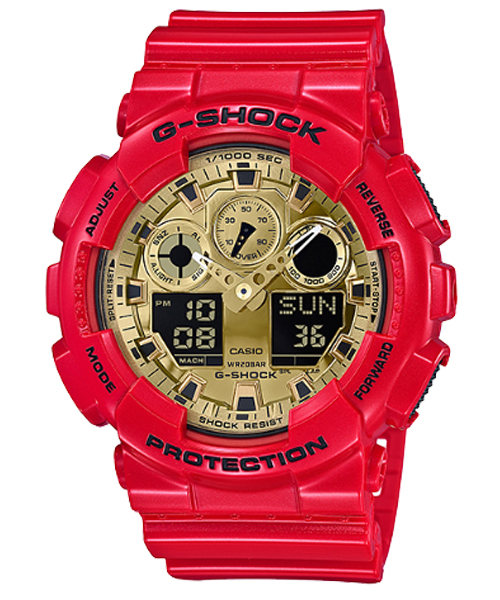 CASIO G-SHOCK นาฬิกาข้อมือ นาฬิกากันน้ำ นาฬิกาของแท้ ประกันศูนย์ CMG 1 ปี รุ่น GA-100VLA-4A นาฬิกาสีแดง