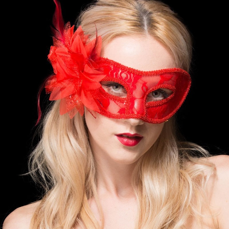 หน้ากากแฟนซี ลายลูกไม้ ประดับดอกดอกลินลี่ และขนนก หน้ากากปาร์ตี้ลายลูกไม้ หน้ากากคอสเพลย์ Hot Sexy Seductive Lace Mask