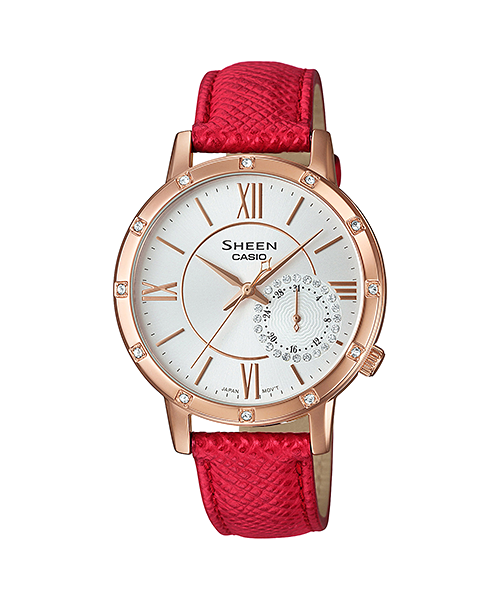 CASIO SHEEN นาฬิกาข้อมือ นาฬิกากันน้ำ นาฬิกาของแท้ ประกันศูนย์ CMG 1 ปี รุ่น SHE-3046GLP-7B นาฬิกาสีแดง