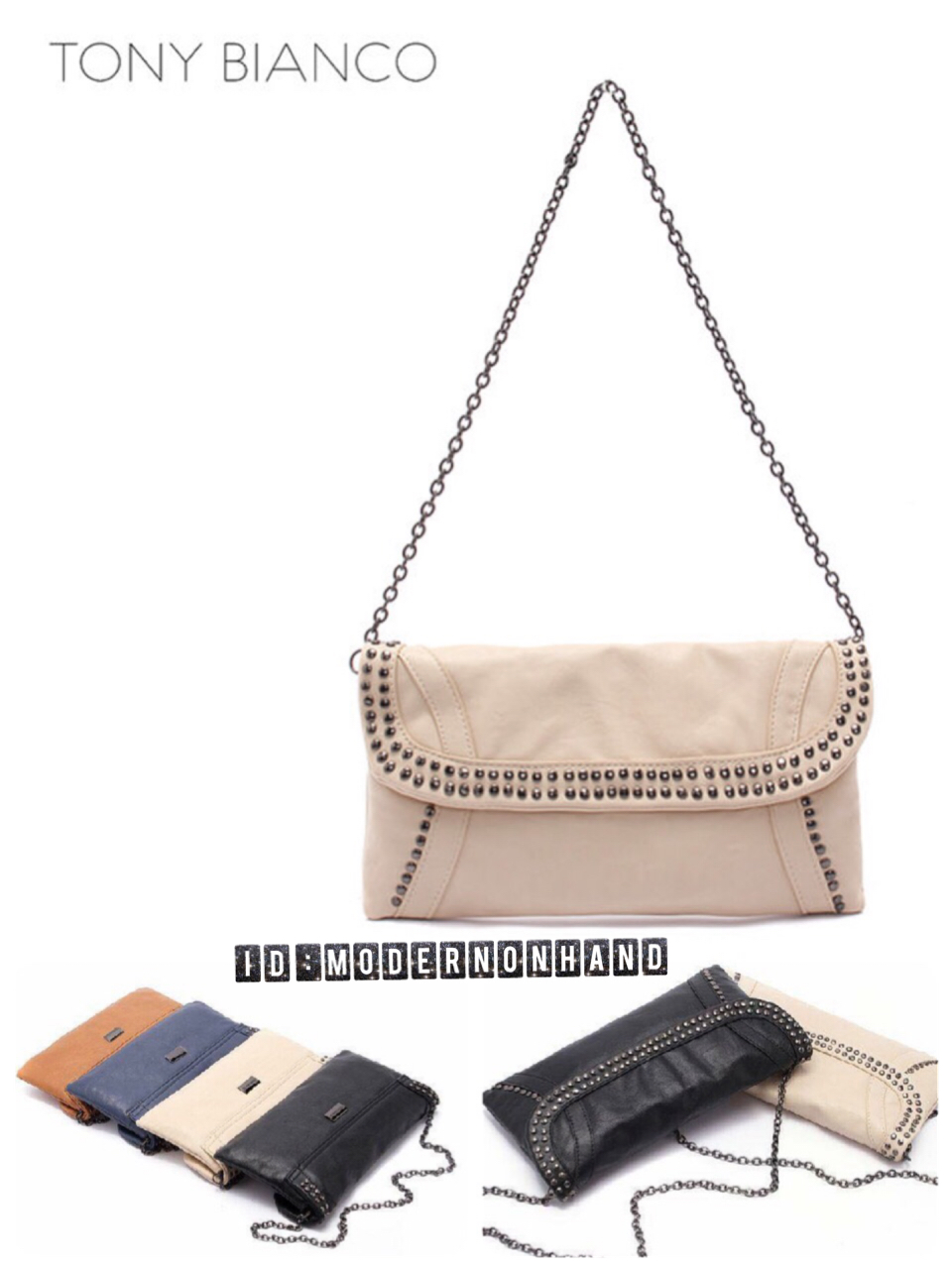 กระเป๋า Clutch มือ TONI BIANCO แบรนด์สุดหรูออสเตรเลีย สีน้ำตาลอ่อน หนังหรูสุดนุ่ม สายโซ่ ถอดใส่ได้คะ