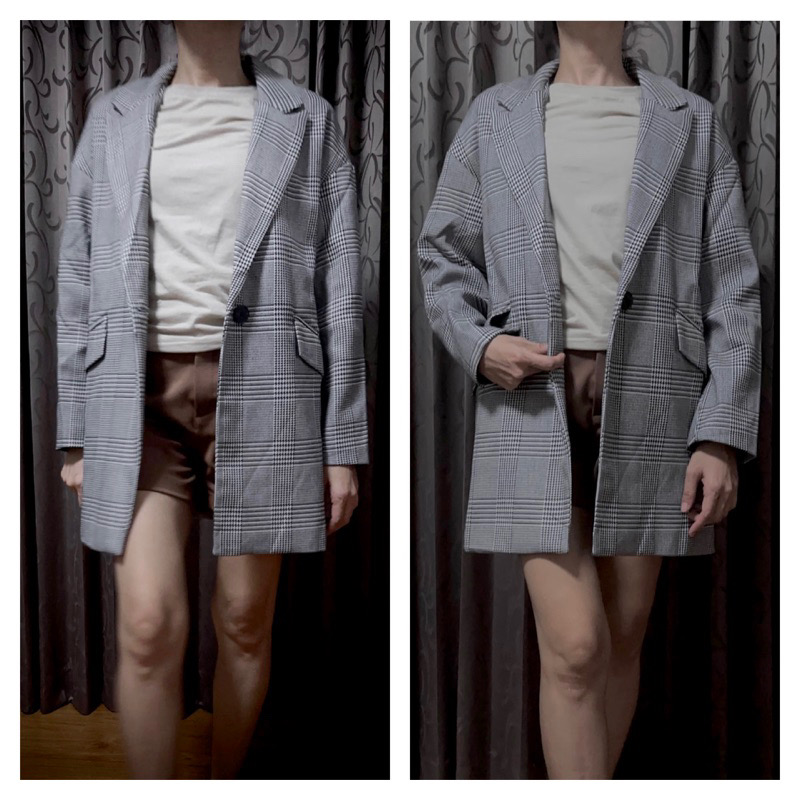 เสื้อโค้ท เสื้อคลุม ทรงสูท ลายตารางเทาดำ เสื้อคลุม เบลเซอร์ Blazer checked ❄️แบรนด์✨H&M✨ แท้💯% แบรนด์