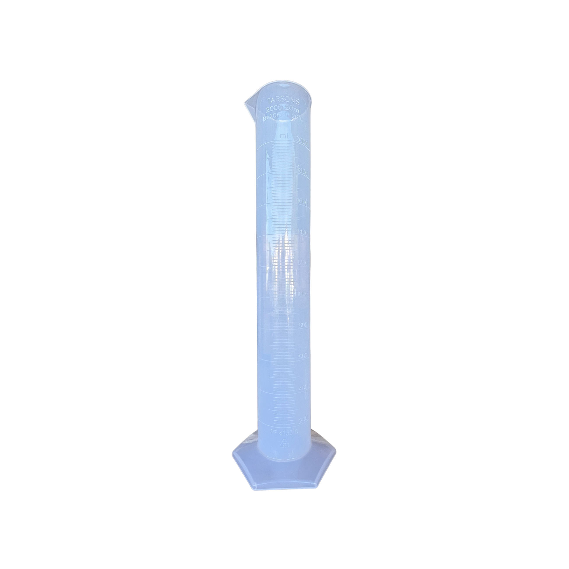 Measuring Cylinder PP กระบอกตวงพลาสติกฐานหกเหลี่ยม ขนาด 2000 ml. ยี่ห้อ Tarsons