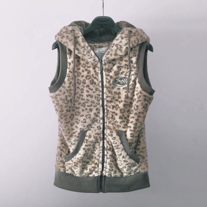 Fresh made เสื้อกั๊กฮู้ด เฟอร์ กันหนาว ลายเสือ แต่งฮู้ด ขนนุ่ม Fresh made ลายเสือ