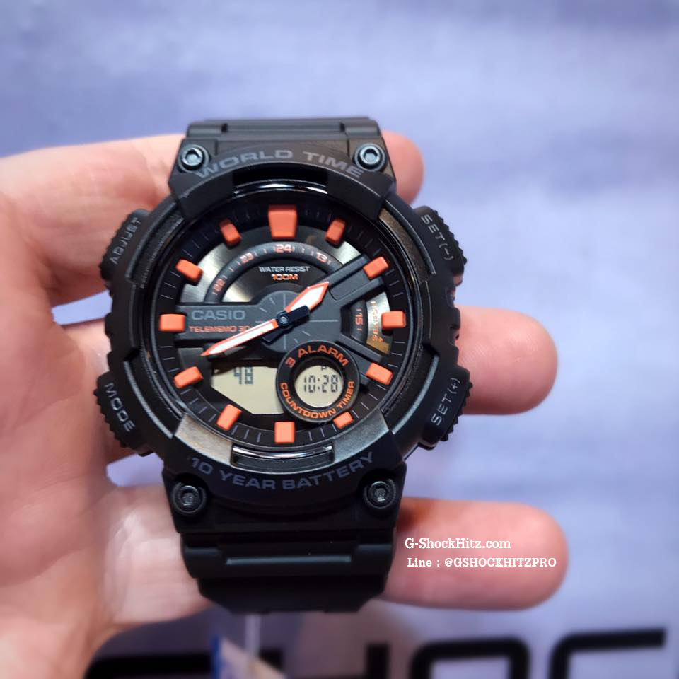 CASIO นาฬิกาคาสิโอ นาฬิกาข้อมือ นาฬิกากันน้ำ นาฬิกาของแท้ ประกันศูนย์ CMG 1 ปี รุ่น AEQ-110W-1A2 นาฬิกาสีดำ