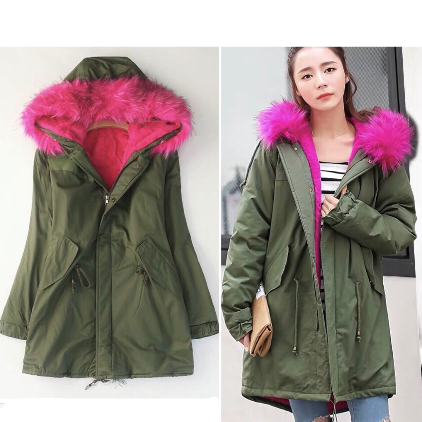 เสื้อโค้ทฮู้ดกันหนาว เสื้อปาร์กา parka แต่งเฟอร์ ดำ