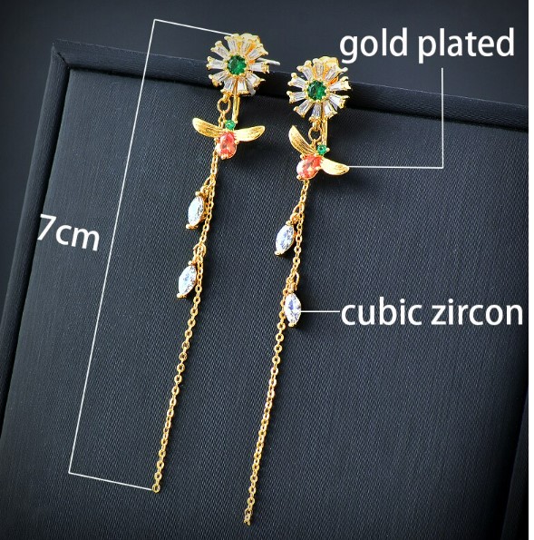 ต่างหูระย้า ฝังเพชร CZ AAA ต่างหูดอกไม้ แบบมีสายยาว แบบสวย ต่างหูเพชร ใส่เที่ยว ใส่ออกงาน 982769