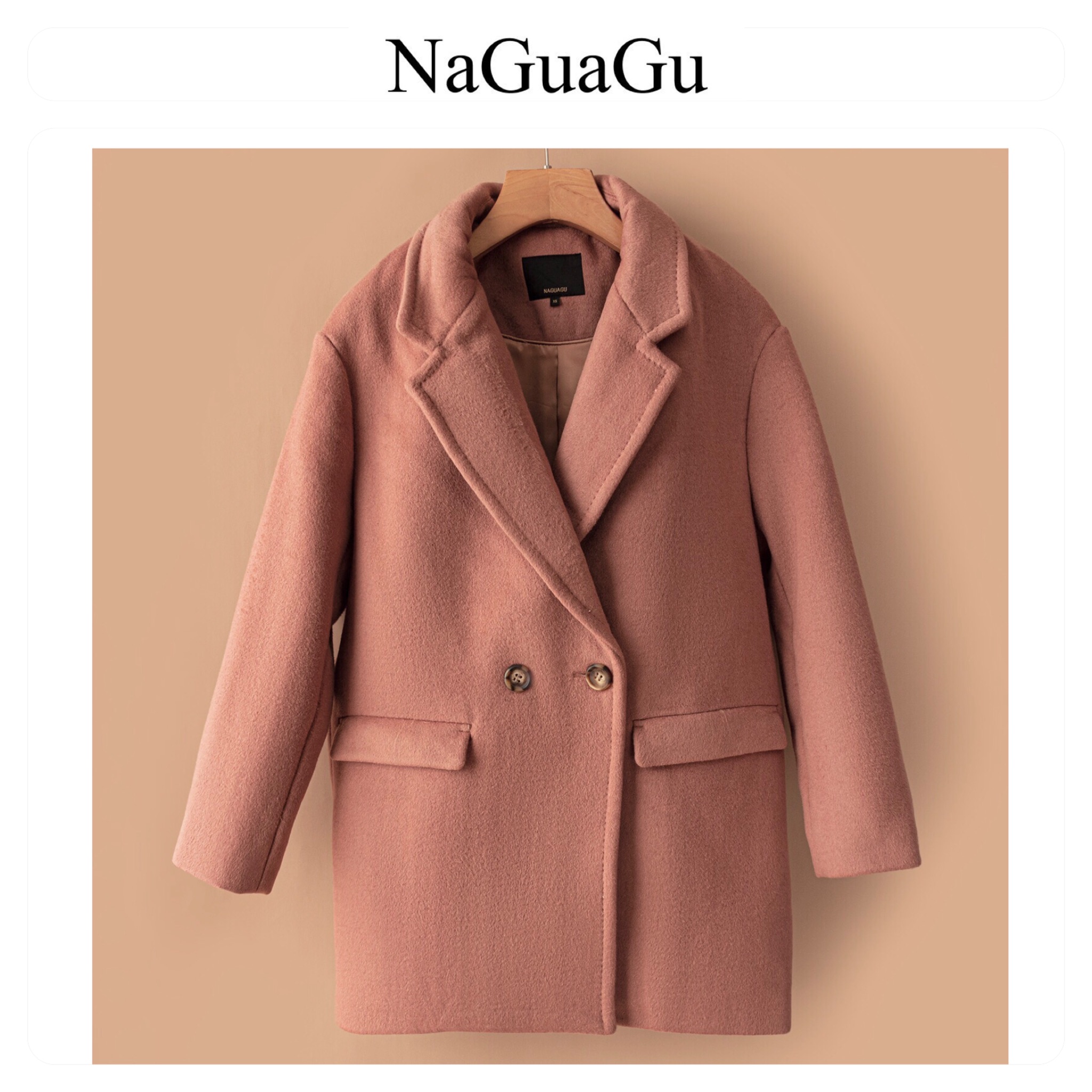 Naguagu เสื้อโค้ท เสื้อกันหนาว เนื้อผ้าสักหลาดวูล สีนู้ดกะปิ แบรนด์ NAGUAGU นู้ดกะปิ