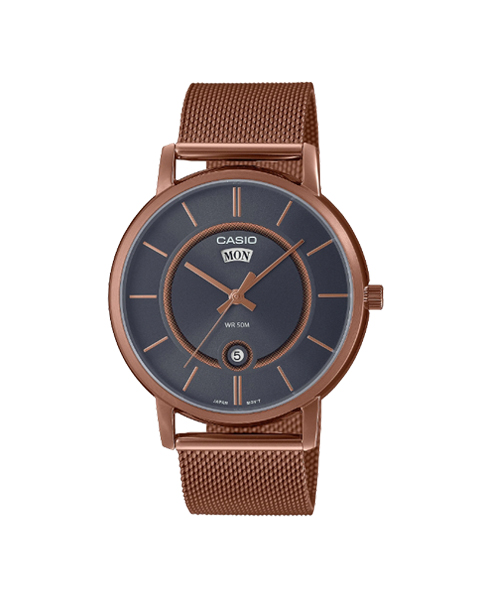 CASIO นาฬิกาคาสิโอ นาฬิกาข้อมือ นาฬิกากันน้ำ นาฬิกาของแท้ ประกันศูนย์ CMG 1 ปี รุ่น MTP-B120MR-8A นาฬิกาสีน้ำตาล
