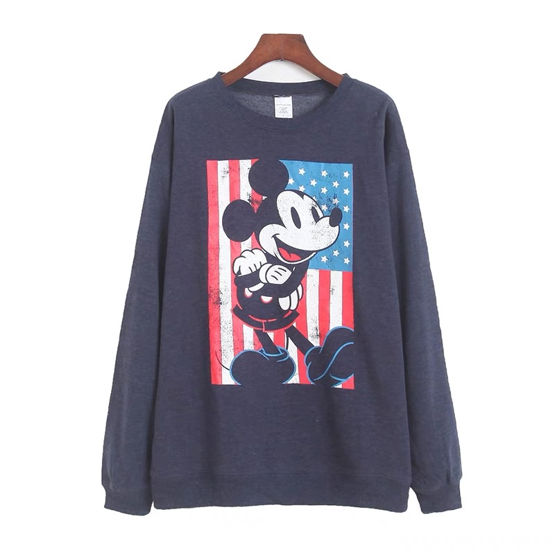 Disney เสื้อกันหนาว เสื้อวอร์มสีกรม ลาย สกรีน MICKEY Mouse ลายวินเทจ ธงชาติอเมริกา งานDISNEY แท้ สำเนา กรม