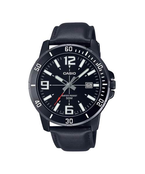 CASIO นาฬิกาคาสิโอ นาฬิกาข้อมือ นาฬิกากันน้ำ นาฬิกาของแท้ ประกันศูนย์ CMG 1 ปี รุ่น MTP-VD01BL-1B นาฬิกาสีดำ