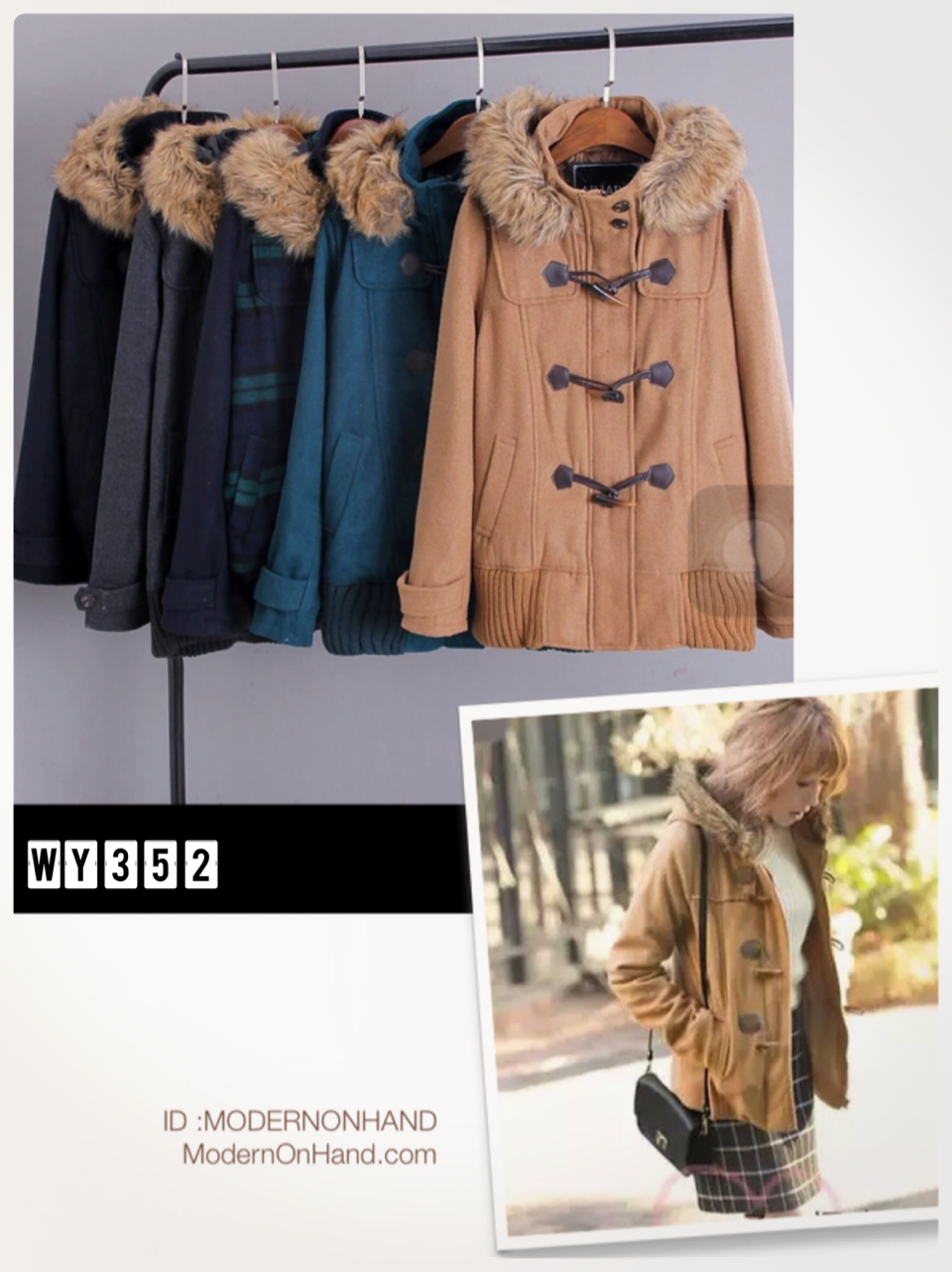 เสื้อกันหนาว เสื้อหนาวผ้าสักหลาด สีเทาดำ แต่งหมวกฮูท ขนเฟอร์ปลายหมวก (เฟอร์ถอดได้คะ)กระดุมไม้ brandnane GIPLAS ญี่ปุ่น แท้100% size M/LL
