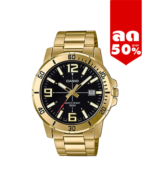 CASIO นาฬิกาคาสิโอ นาฬิกาข้อมือ นาฬิกากันน้ำ นาฬิกาของแท้ ประกันศูนย์ CMG 1 ปี รุ่น MTP-VD01G-1B นาฬิกาสีทอง