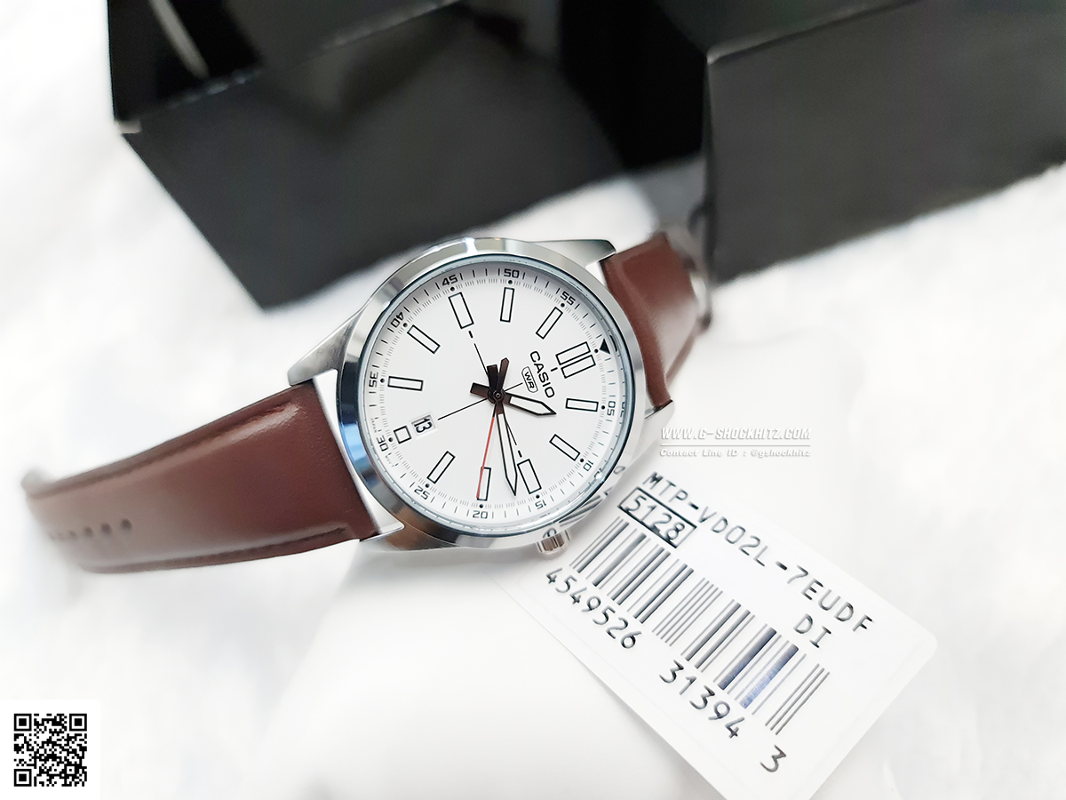 CASIO นาฬิกาคาสิโอ นาฬิกาข้อมือ นาฬิกากันน้ำ นาฬิกาของแท้ ประกันศูนย์ CMG 1 ปี รุ่น MTP-VD02L-7E นาฬิกาสีน้ำตาล