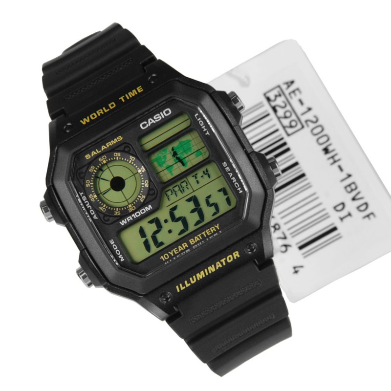 CASIO นาฬิกาคาสิโอ นาฬิกาข้อมือ นาฬิกากันน้ำ นาฬิกาของแท้ ประกันศูนย์ CMG 1 ปี รุ่น AE-1200WH-1B นาฬิกาสีดำ