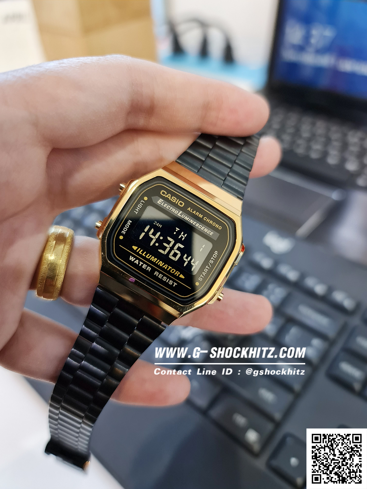 CASIO นาฬิกาคาสิโอ นาฬิกาข้อมือ นาฬิกากันน้ำ นาฬิกาของแท้ ประกันศูนย์ CMG 1 ปี รุ่น A168WEGB-1B นาฬิกาสีดำ