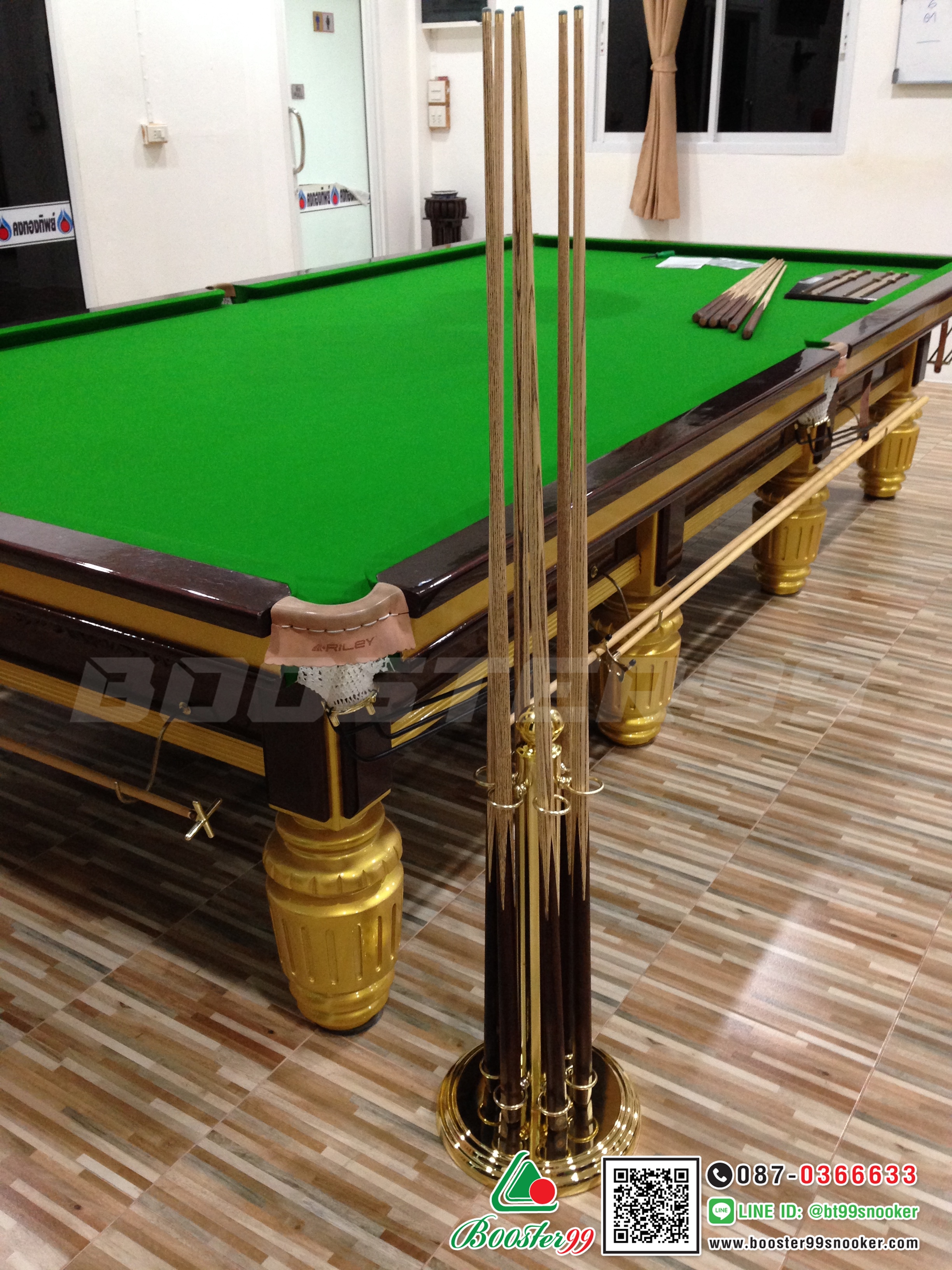 (TN09) ที่วางไม้คิว ตั้งพื้น 6 ด้าม ทรงกลม เหล็กชุบทอง (1ชุด)