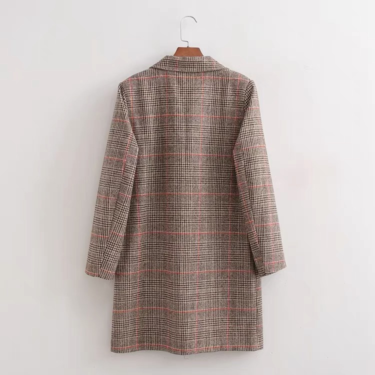 เสื้อโค้ท เสื้อกันหนาว ลายตาราง แต่งกระดุมแถบ สองแถว แบรนด์ Stradivarius สำเนา นู้ดกากี