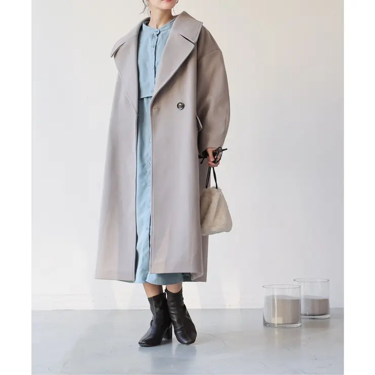 เสื้อโค้ทวูล Trench coat เสื้อโค้ทเฟอร์ โค้ทสักหลาดสีเทาอ่อน แบรนด์ RAY CASSIN