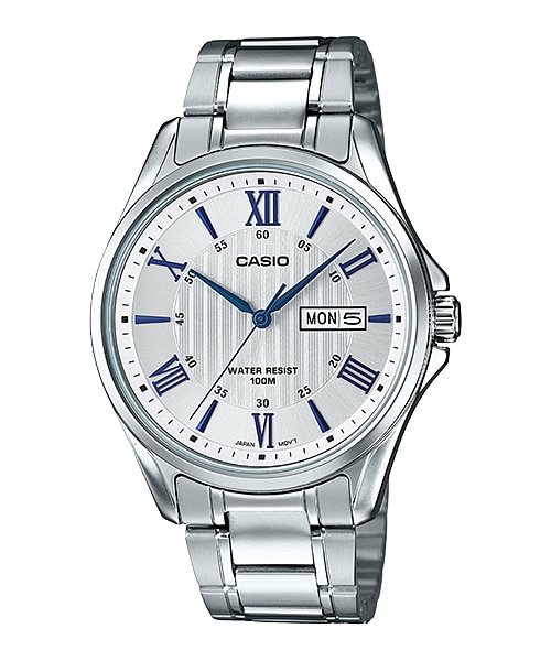 CASIO นาฬิกาคาสิโอ นาฬิกาข้อมือ นาฬิกากันน้ำ นาฬิกาของแท้ ประกันศูนย์ CMG 1 ปี รุ่น MTP-1384D-7A2 นาฬิกาสีเงิน