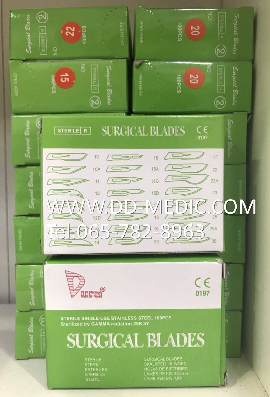 ใบมีดผ่าตัดสแตนเลส ยี่ห้อ Dura กล่องละ 100 ชิ้น
