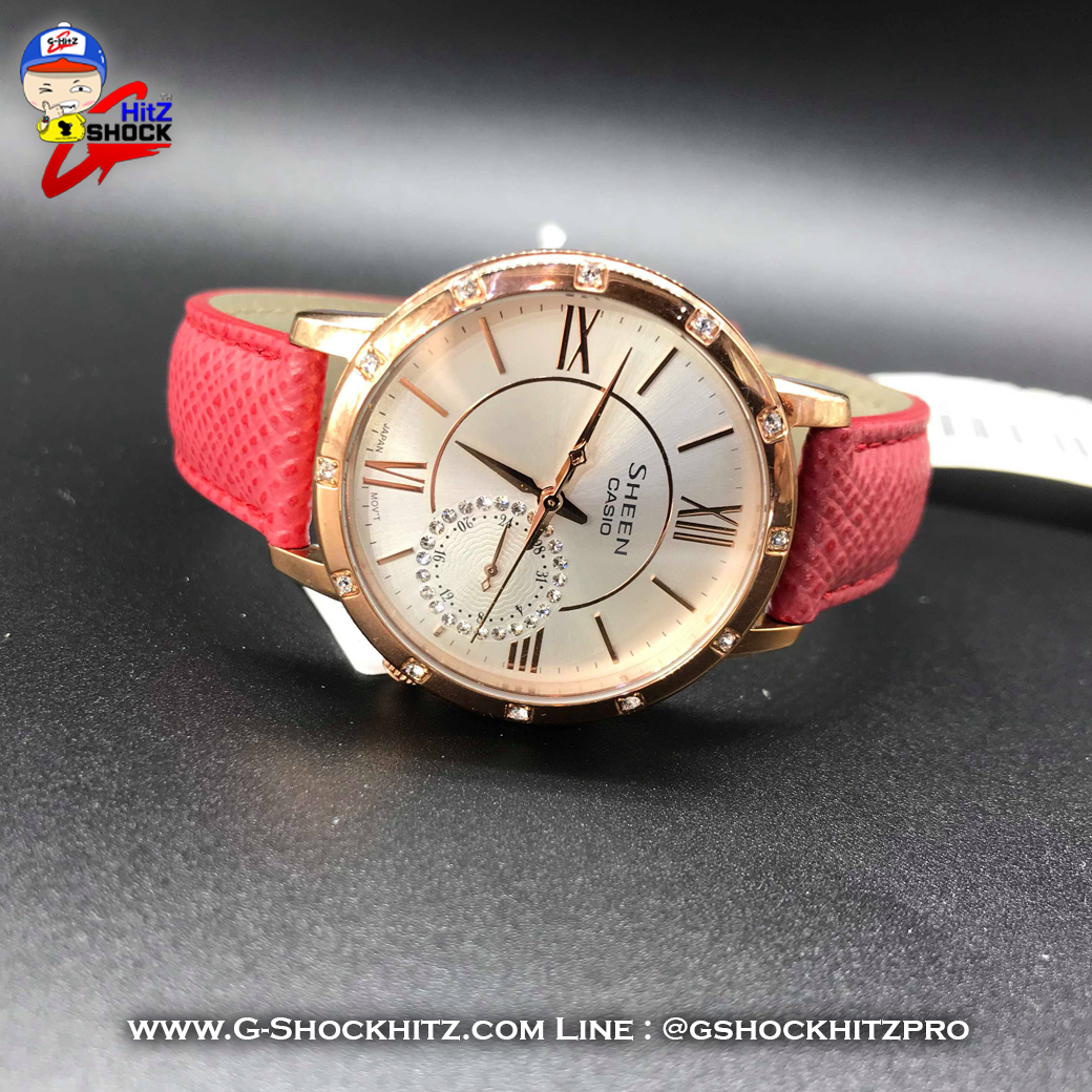 CASIO SHEEN นาฬิกาข้อมือ นาฬิกากันน้ำ นาฬิกาของแท้ ประกันศูนย์ CMG 1 ปี รุ่น SHE-3046GLP-7B นาฬิกาสีแดง