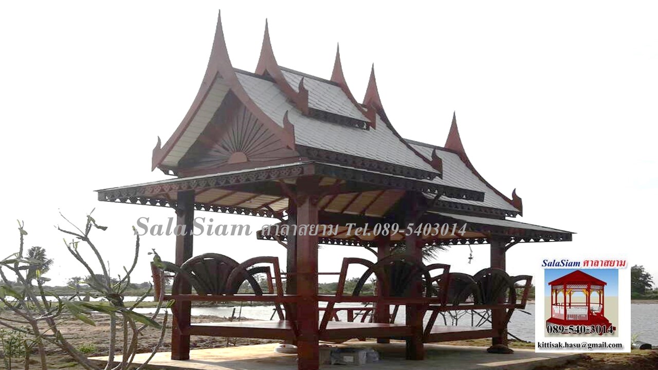 รหัสสินค้า : SL-020 : ศาลาทรงไทยประยุก (พนักพิงล้อเกวียน) ขนาด 2.0 X 4.0 X 5.50 เมตร