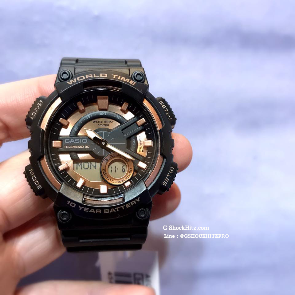 CASIO นาฬิกาคาสิโอ นาฬิกาข้อมือ นาฬิกากันน้ำ นาฬิกาของแท้ ประกันศูนย์ CMG 1 ปี รุ่น AEQ-110W-1A3 นาฬิกาสีดำ