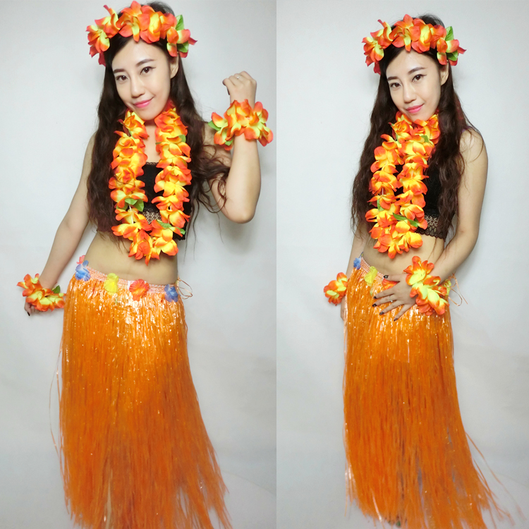 ชุดพวงมาลัยฮาวาย พวงมาลัยดอกไม้แฟนซี ส้มเหลือง