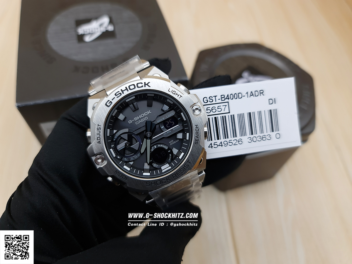 CASIO G-SHOCK นาฬิกาข้อมือ นาฬิกากันน้ำ นาฬิกาของแท้ ประกันศูนย์ CMG 1 ปี รุ่น GST-B400D-1A นาฬิกาสีเงิน