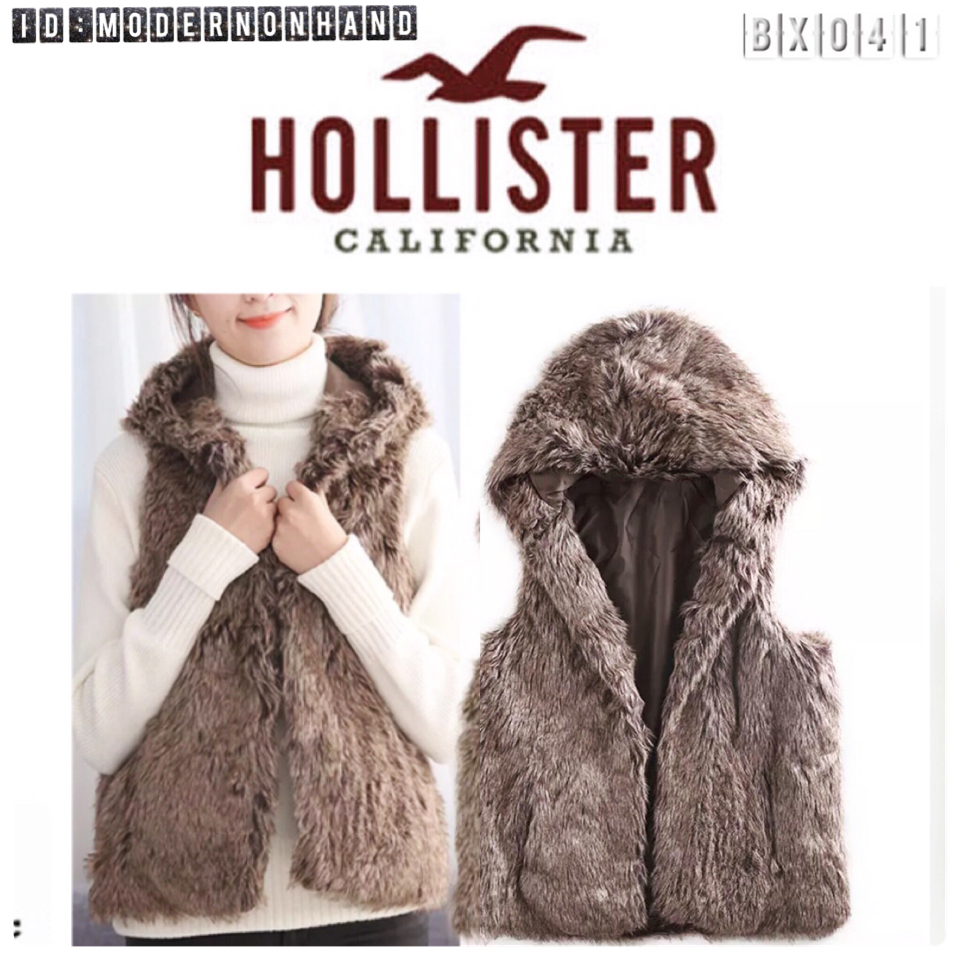 เสื้อกั๊ก กันหนาว หมวกฮูท แต่งขนอุ่น สีน้ำตาล brandname HOLLISTER แท้ 100% เนื้อขนลื่น นุ่มสวยหรู สัมผัสนุ่มสุดๆ ไม่มีปัญหาขนร่วงเลยคะ