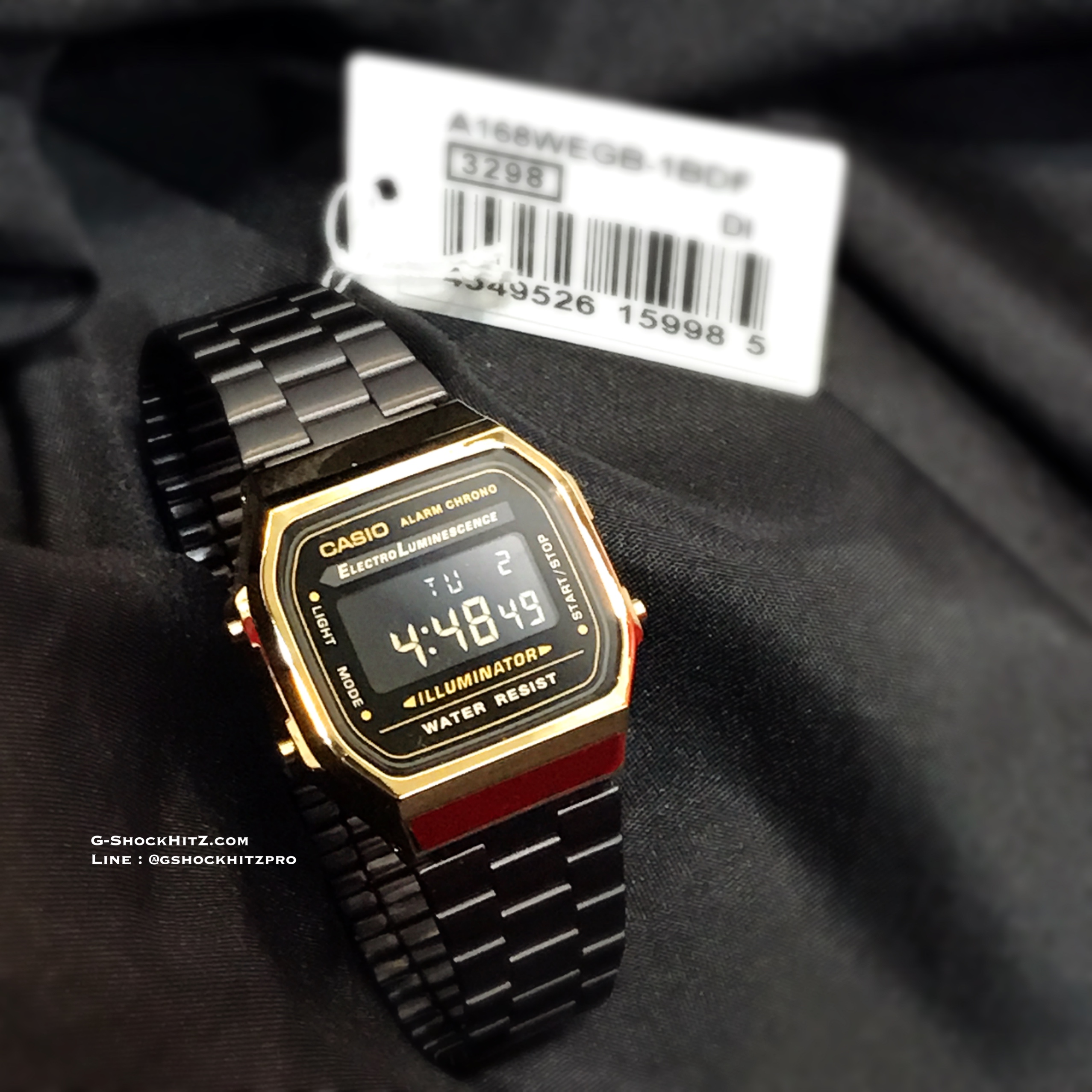 CASIO นาฬิกาคาสิโอ นาฬิกาข้อมือ นาฬิกากันน้ำ นาฬิกาของแท้ ประกันศูนย์ CMG 1 ปี รุ่น A168WEGB-1B นาฬิกาสีดำ