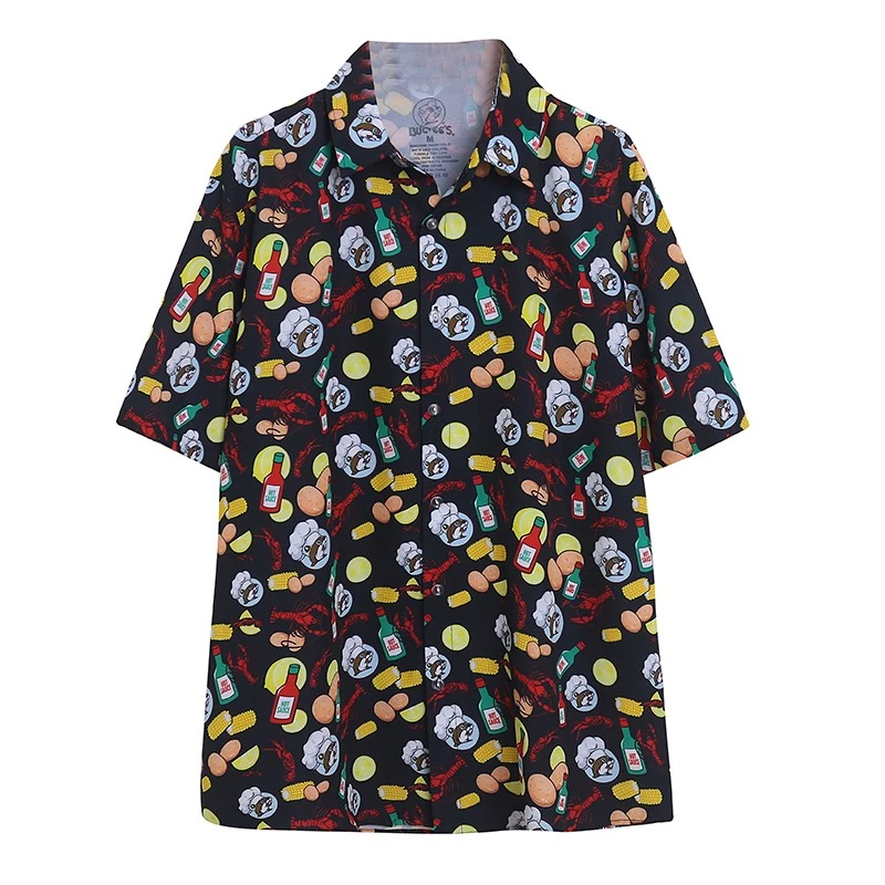 เสื้อเชิ้ต เสื้อฮาวาย Buc-ees มิคกี้ Hawaii Mickey Buc-ees Hot Sauce Corn Crawfish Lobster Hawaiian Button Shirt Party Cook Mens XL