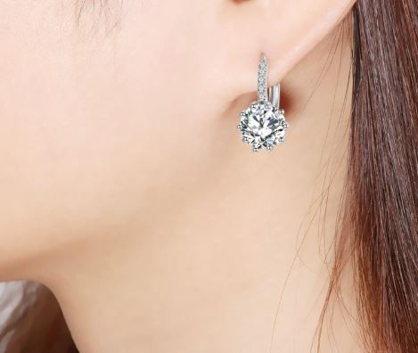 ต่างหู ตุ้มหูเพชร เพชรเม็ดใหญ่ แบบห่วง ใส่สวย ต่างหูเพชร CZ AAA ใส่ออกงาน สีทอง ขาว ม่วง ชมพู 954447