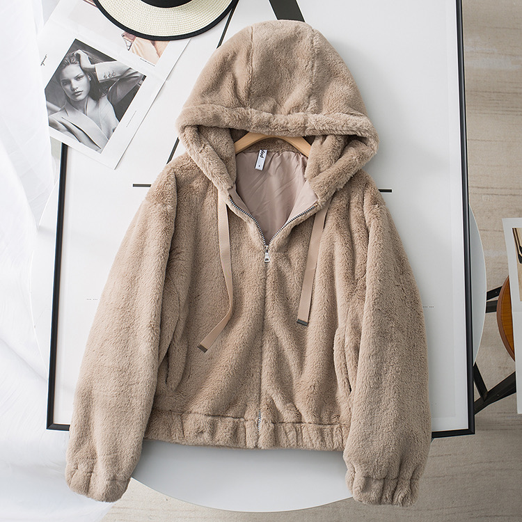 Page one เสื้อเฟอร์กันหนาว หมวกฮู้ด เสื้อขน Fluffy coat แบรนด์ page One ดำ