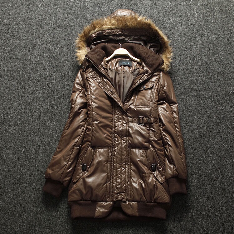 เสื้อกันหนาว บุนวม เสื้อคลุมโอเวอร์โค้ด over coat ตัวยาว ติดฮูท แต่งขนฟู สีน้ำตาลกาแฟ ติดแบรนด์ TBY sizeS