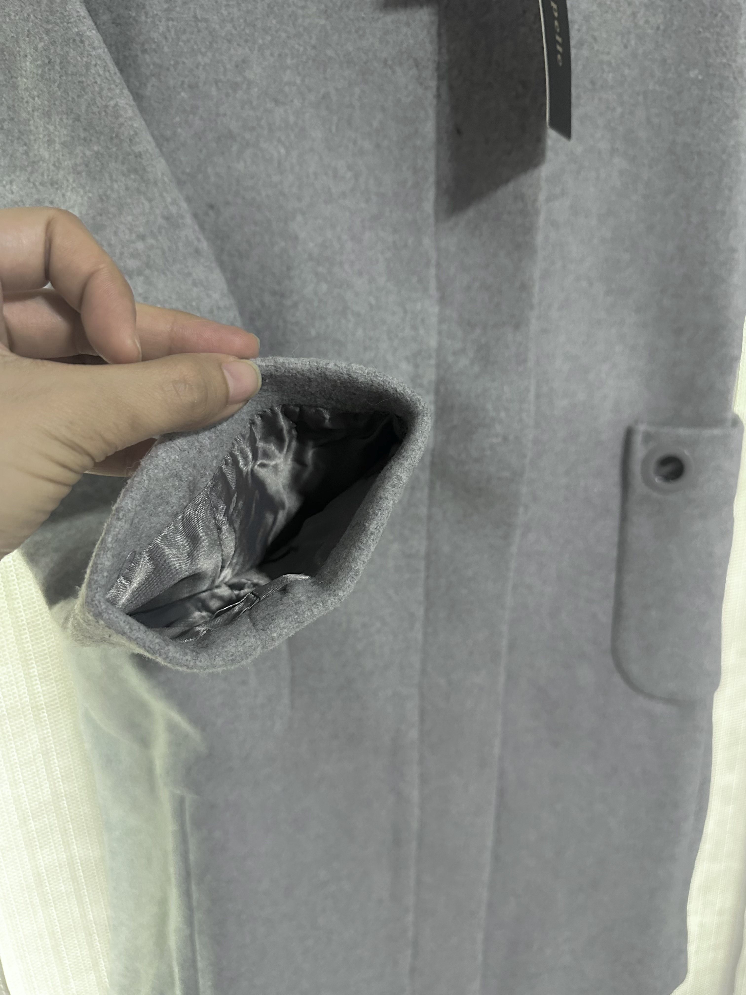 เสื้อโค้ท peacoat เสื้อโค้ทเฟอร์ โค้ทสักหลาดสีเทาอ่อน แบรนด์ La chapelle