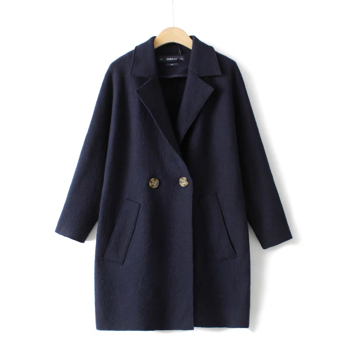 Zara เสื้อโค้ท เสื้อกันหนาว เนื้อผ้าสักหลาดวูล สีน้ำเงินกรม แบรนด์zara
