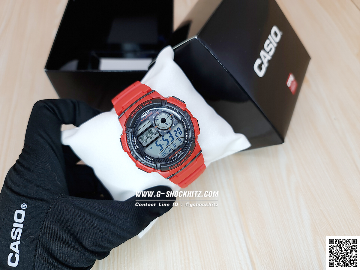 CASIO นาฬิกาคาสิโอ นาฬิกาข้อมือ นาฬิกากันน้ำ นาฬิกาของแท้ ประกันศูนย์ CMG 1 ปี รุ่น AE-1000W-4A นาฬิกาสีแดง