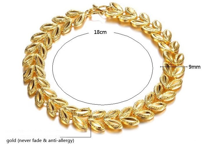 สร้อยข้อมือทอง 18 K สร้อยข้อมือผู้หญิง ดีไซน์ เป็น ใบไม้ สีทอง เรียงแถวคู่ สวยหรู สร้อยข้อมือ ให้แฟน ของขวัญวันเกิด วันครบรอบ 574407