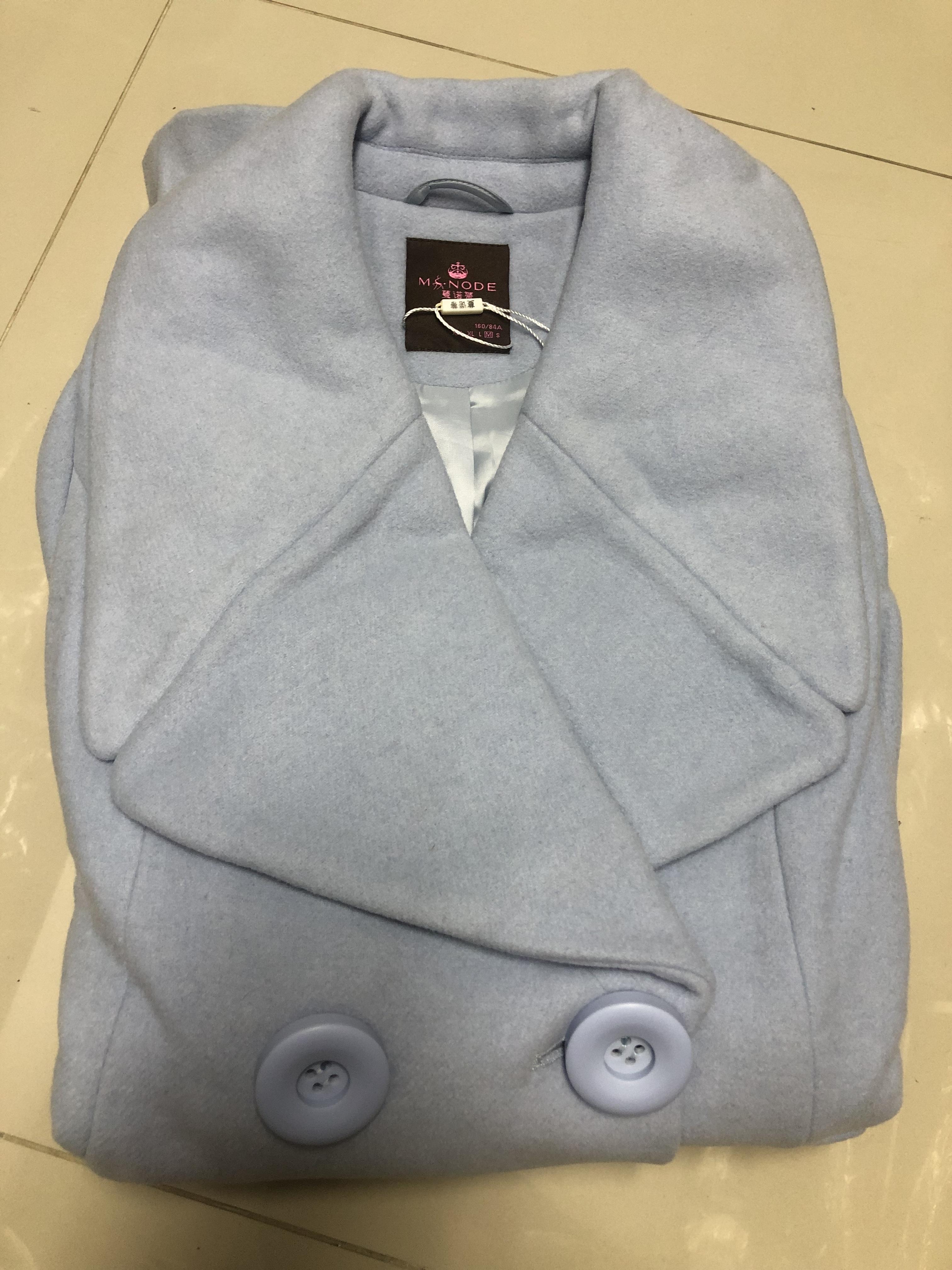 Ms.Node เสื้อโค้ท เสื้อกันหนาว เนื้อผ้าสักหลาดวูล สีชมพู/ สีฟ้า แต่งกระดุมสองแถว แบรนด์ MS.NODE