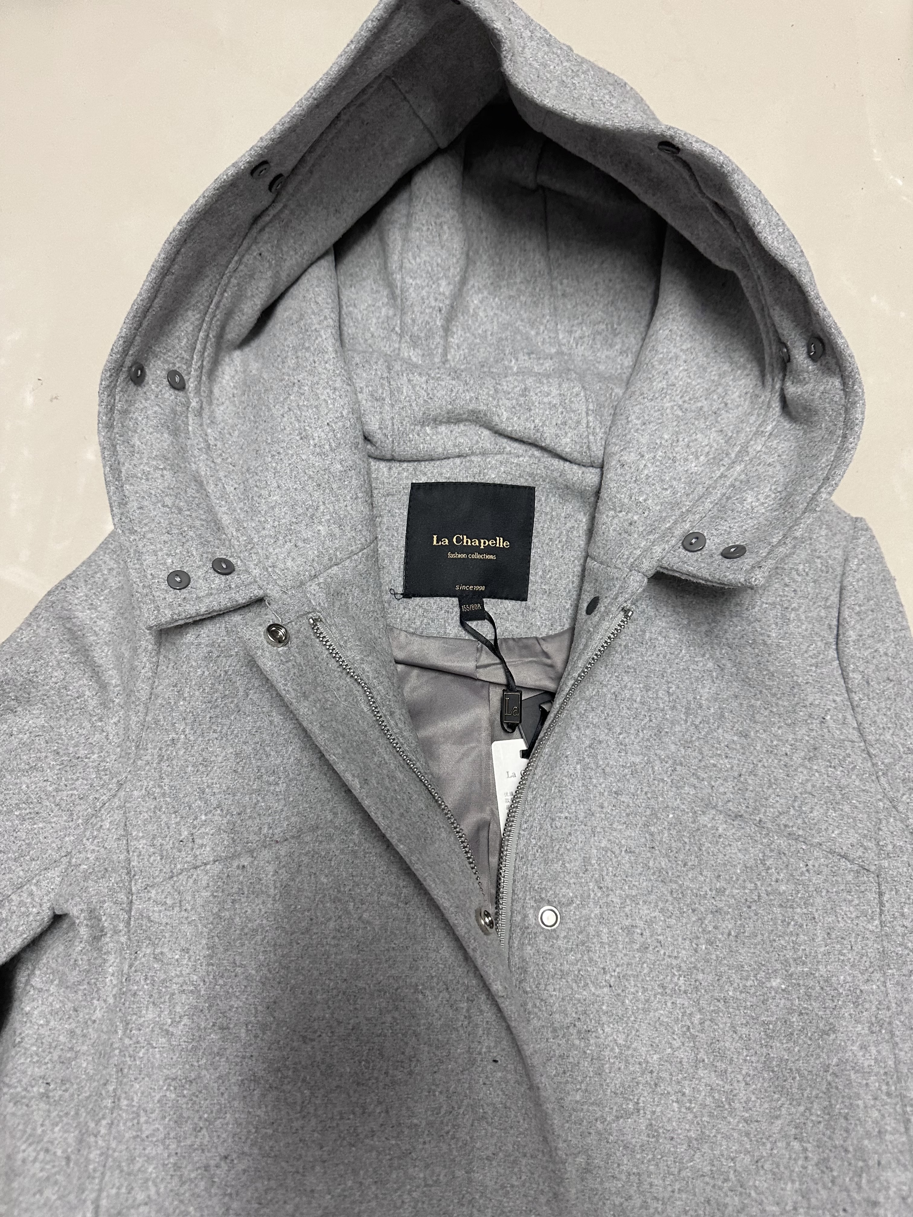 เสื้อโค้ท peacoat เสื้อโค้ทเฟอร์ โค้ทสักหลาดสีเทาอ่อน แบรนด์ La chapelle